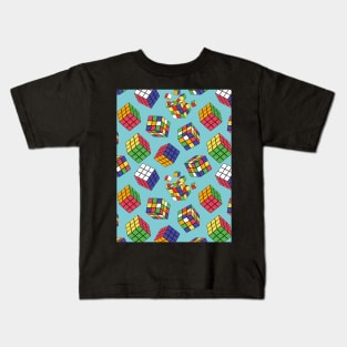 Rubik Cube Pattern On Blue Kids T-Shirt